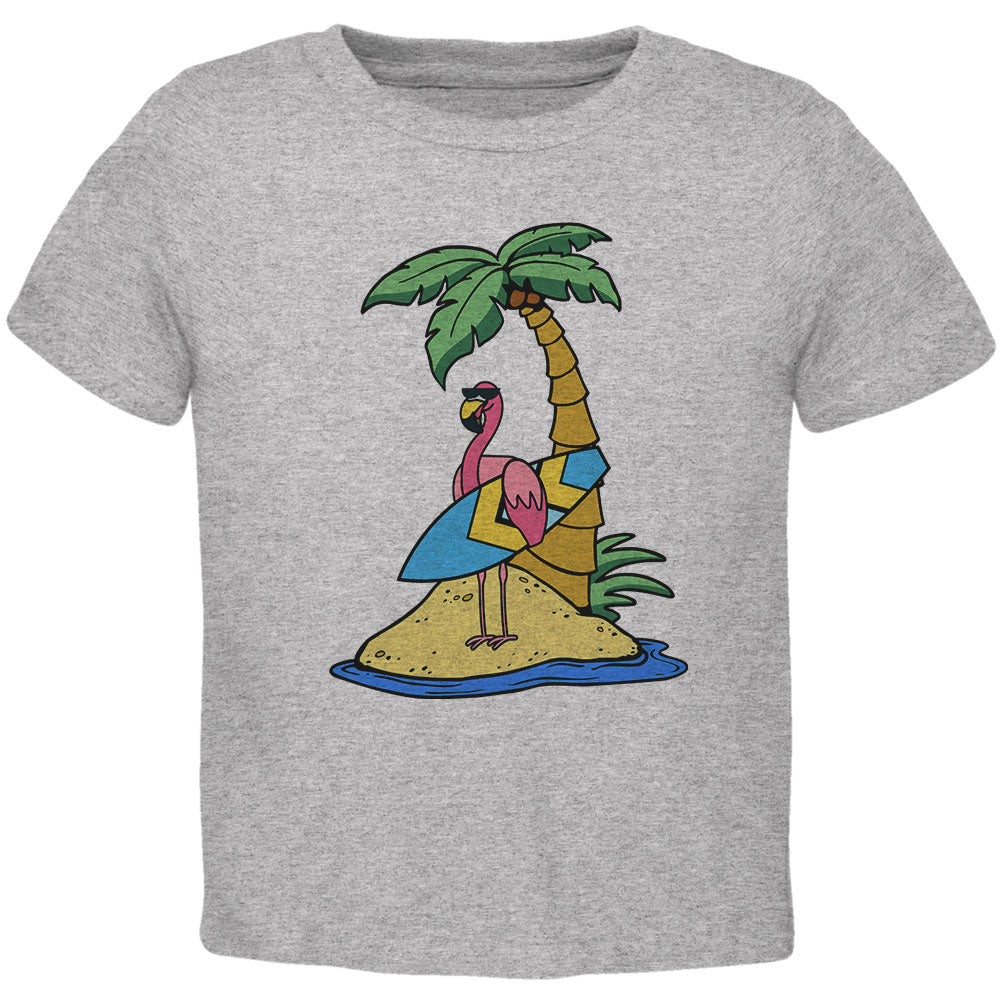 Flamingo Summer Palm Tree Toddler T Shirt Toddler T-Shirts Old Glory 2T Heather Grey 