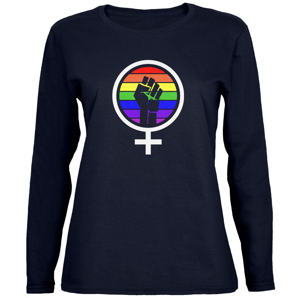 Feminism Raised First 70's Retro Sun Gay Flag Womens Long Sleeve T Shirt Women's Long Sleeves Old Glory 2XL Navy 