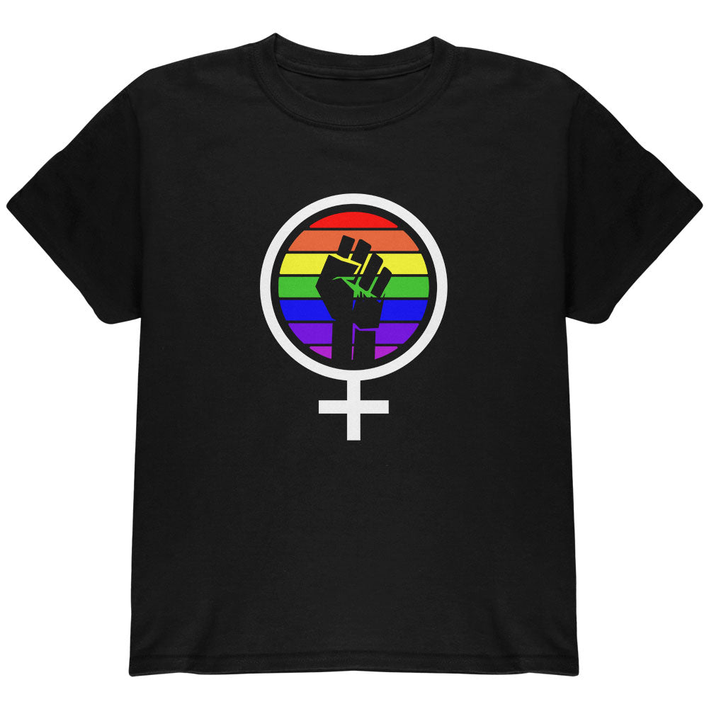 Feminism Raised First 70's Retro Sun Gay Flag Youth T Shirt Youth T-Shirts Old Glory YLG Black 