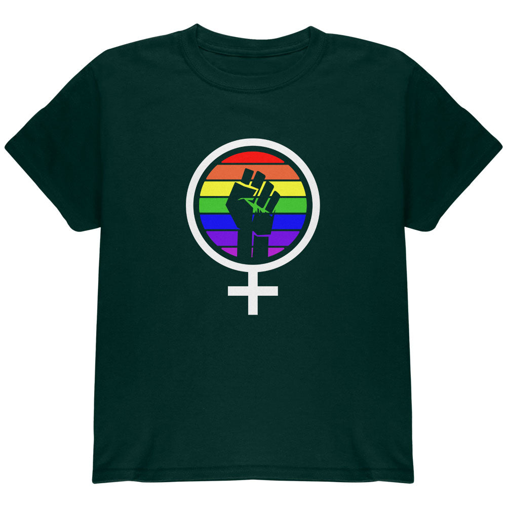 Feminism Raised First 70's Retro Sun Gay Flag Youth T Shirt Youth T-Shirts Old Glory YLG Forest Green 