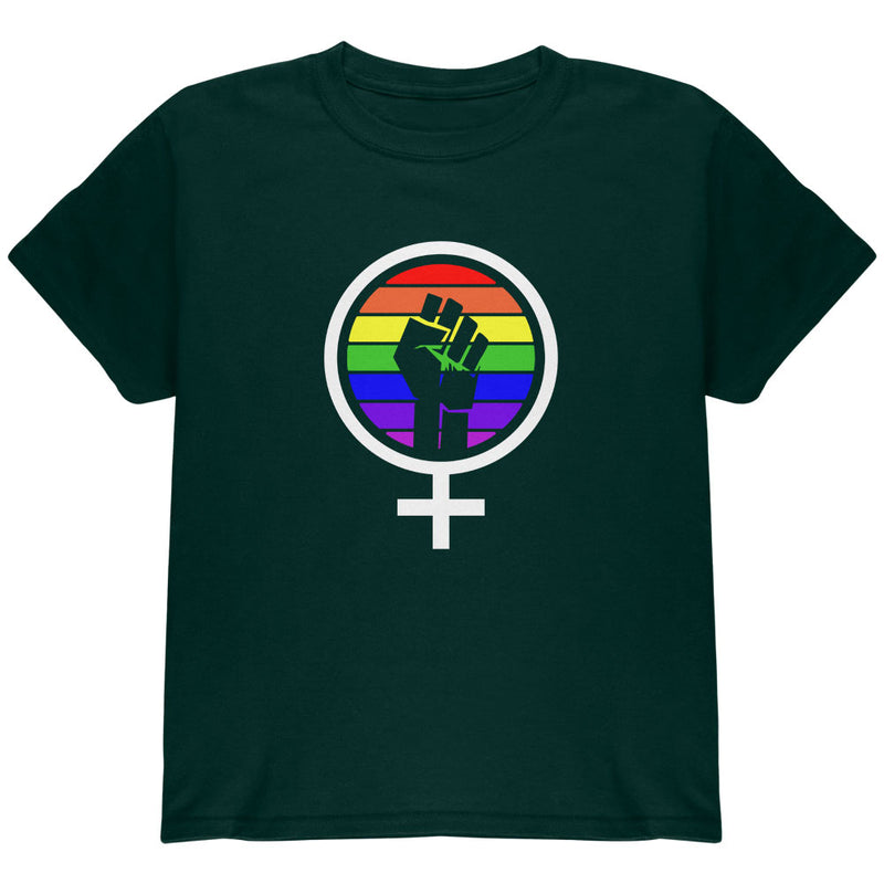 Feminism Raised First 70's Retro Sun Gay Flag Youth T Shirt Youth T-Shirts Old Glory YLG Forest Green 