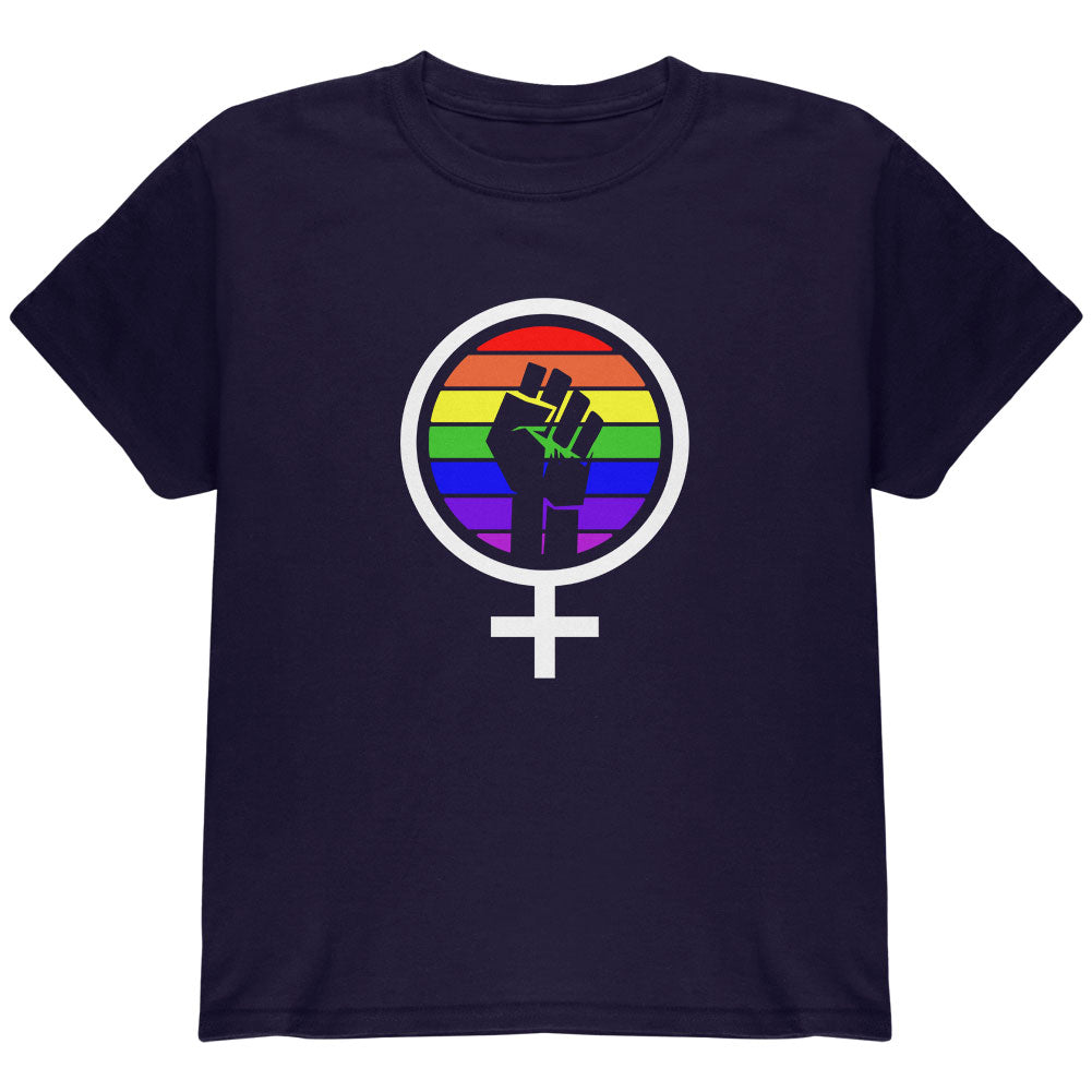 Feminism Raised First 70's Retro Sun Gay Flag Youth T Shirt Youth T-Shirts Old Glory YLG Navy 