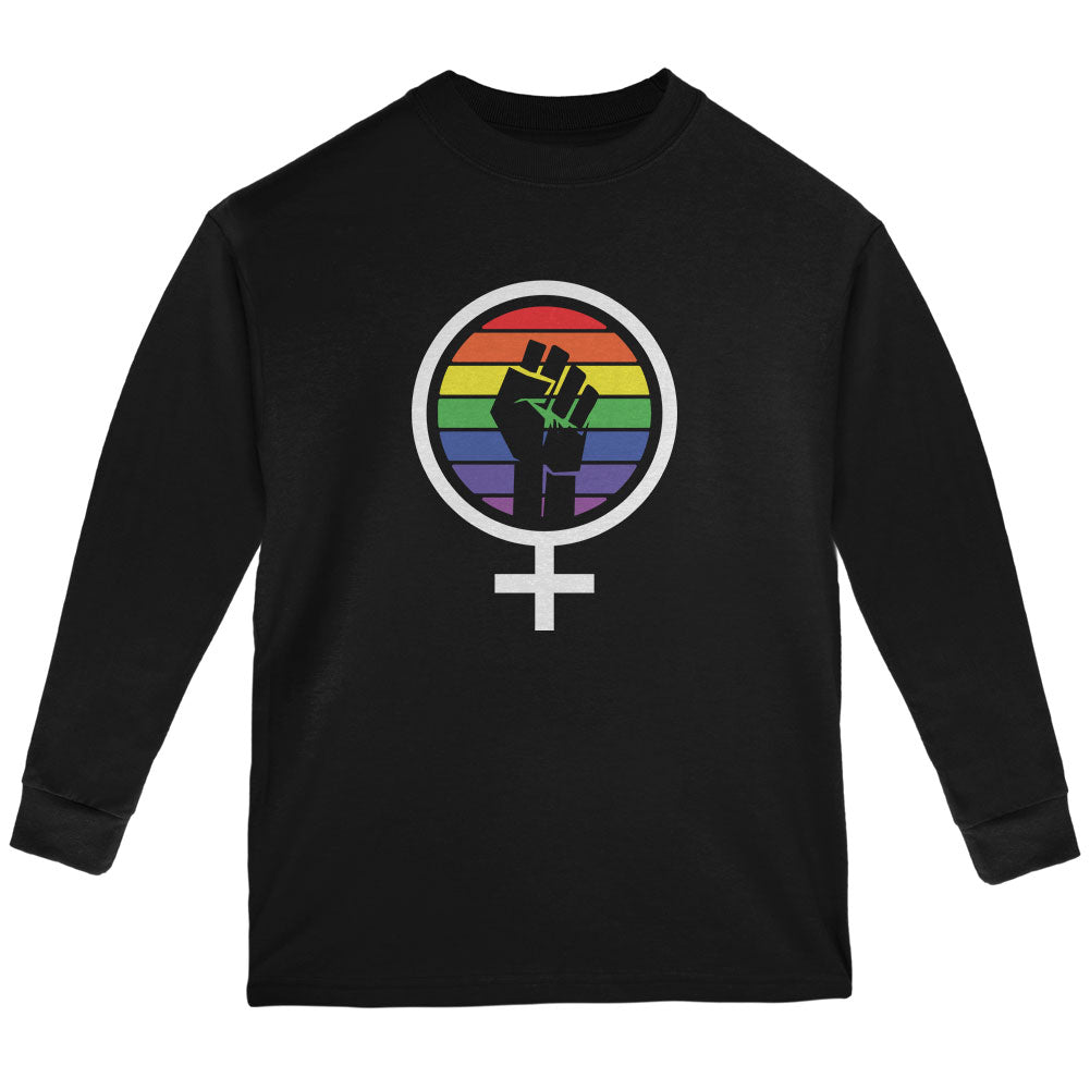 Feminism Raised First 70's Retro Sun Gay Flag Youth Long Sleeve T Shirt Youth Long Sleeves Old Glory YLG Black 