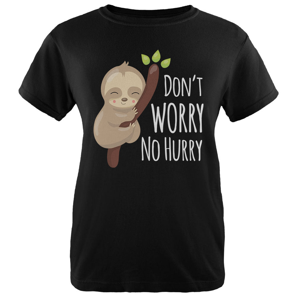 Sloth Don't Worry No Hurry Cute Baby Womens T Shirt Women's T-Shirts Old Glory 2XL Black 