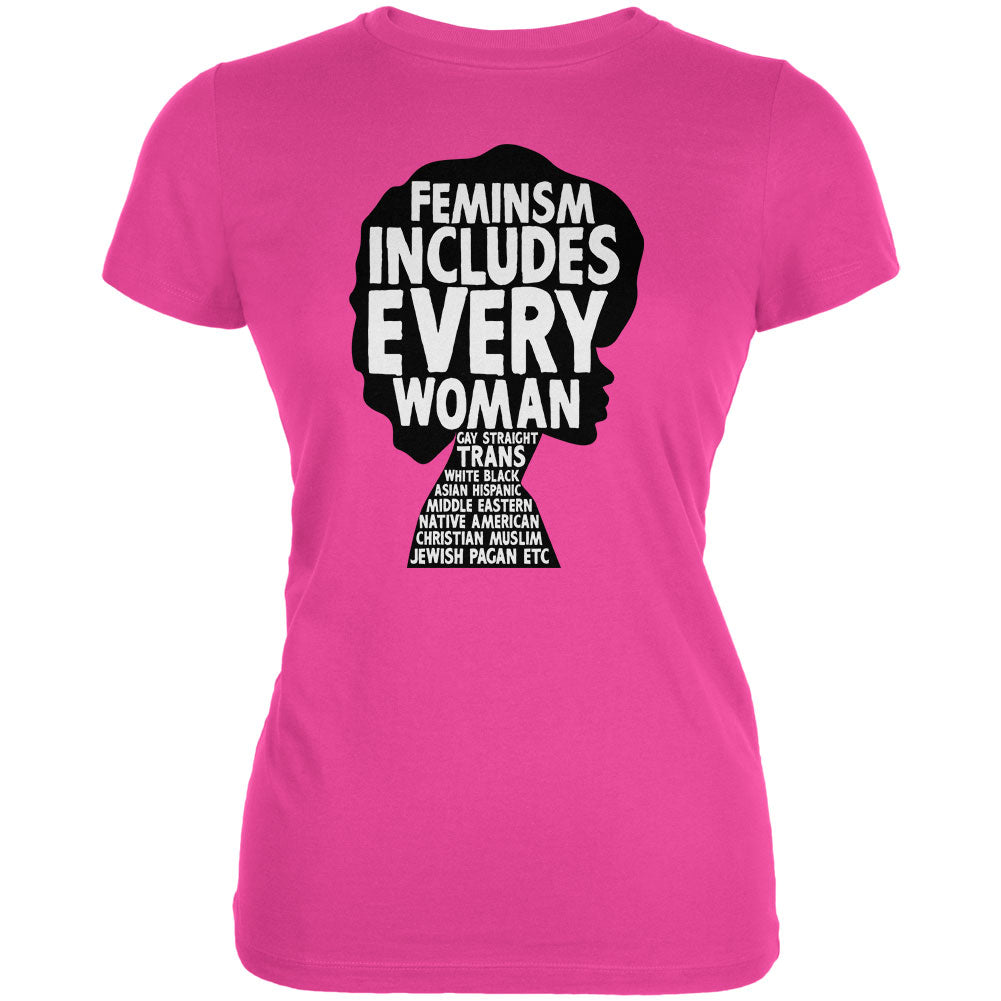 Feminism Includes Every Woman Juniors Soft T Shirt Juniors T-Shirts Old Glory 2XL Hot Pink 