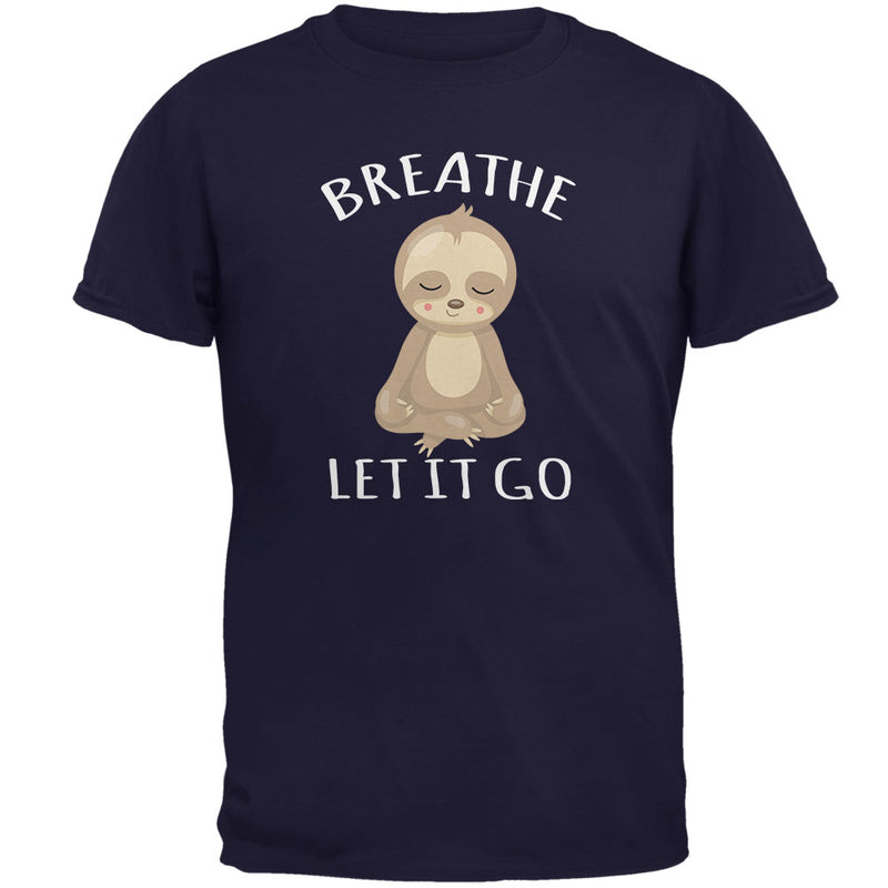 Meditating Sloth Breathe Let It Go Mens T Shirt Men's T-Shirts Old Glory 2XL Navy 