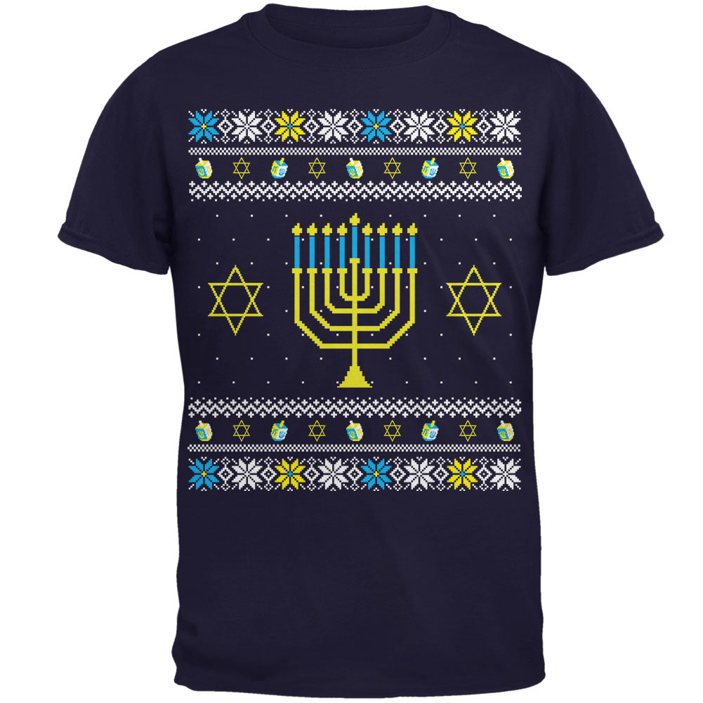 Menorah Ugly Hanukkah Sweater Mens T Shirt Men's T-Shirts Old Glory 2XL Navy 