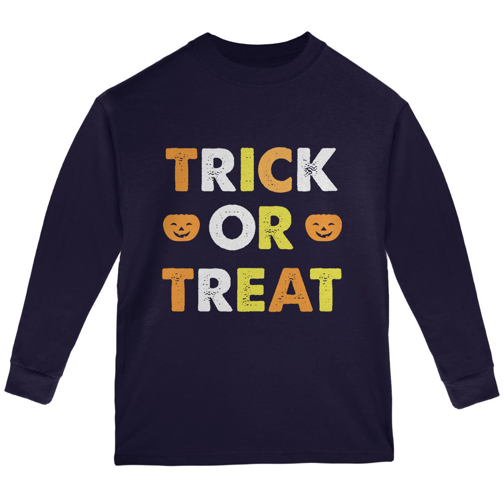 Halloween Trick Or Treat Youth Long Sleeve T Shirt Youth Long Sleeves Old Glory YLG Navy 