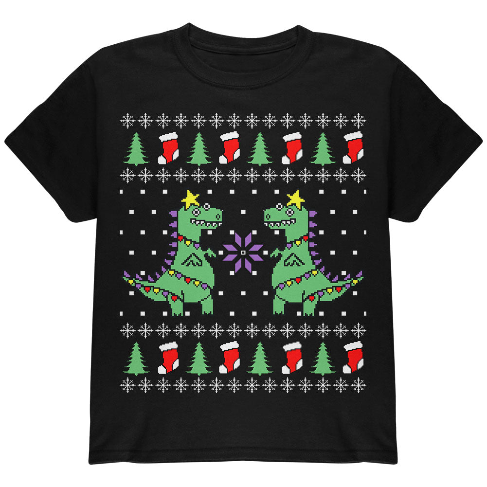 Tree Rex T Rex Ugly Christmas Sweater Youth T Shirt Youth T-Shirts Old Glory YLG Black 