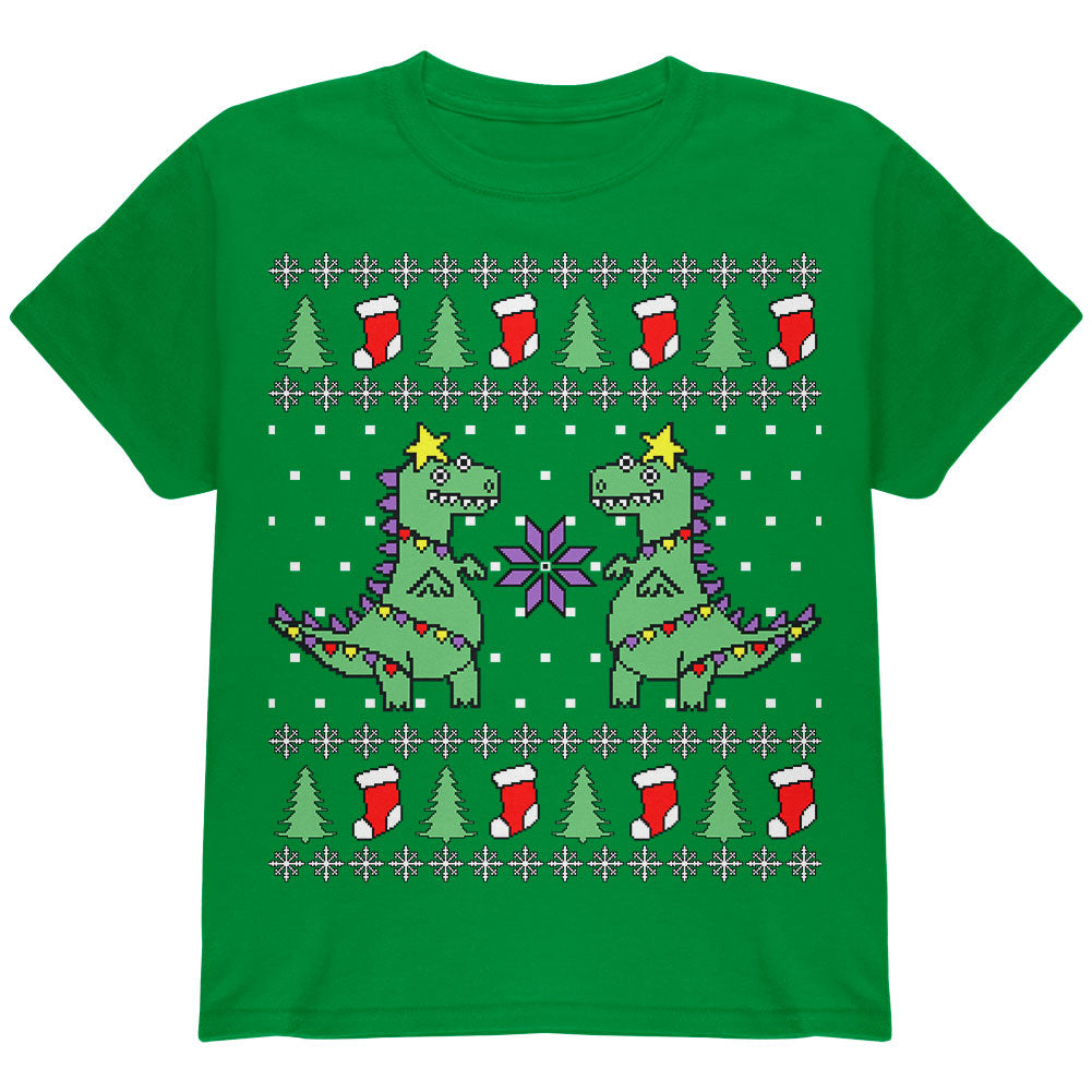 Tree Rex T Rex Ugly Christmas Sweater Youth T Shirt Youth T-Shirts Old Glory YLG Green 