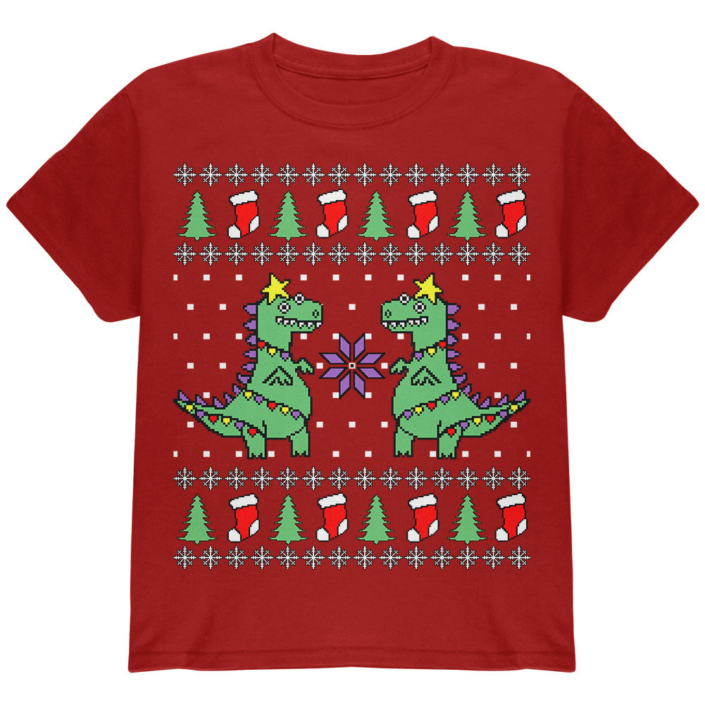 Tree Rex T Rex Ugly Christmas Sweater Youth T Shirt Youth T-Shirts Old Glory YLG Red 