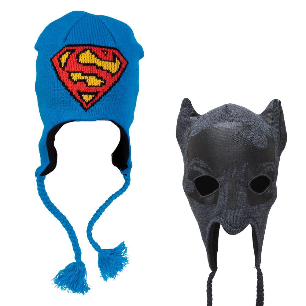 Superman and Batman 2 Piece Peruvian Knit Hat Gift Combo Knit Hats Old Glory OS  