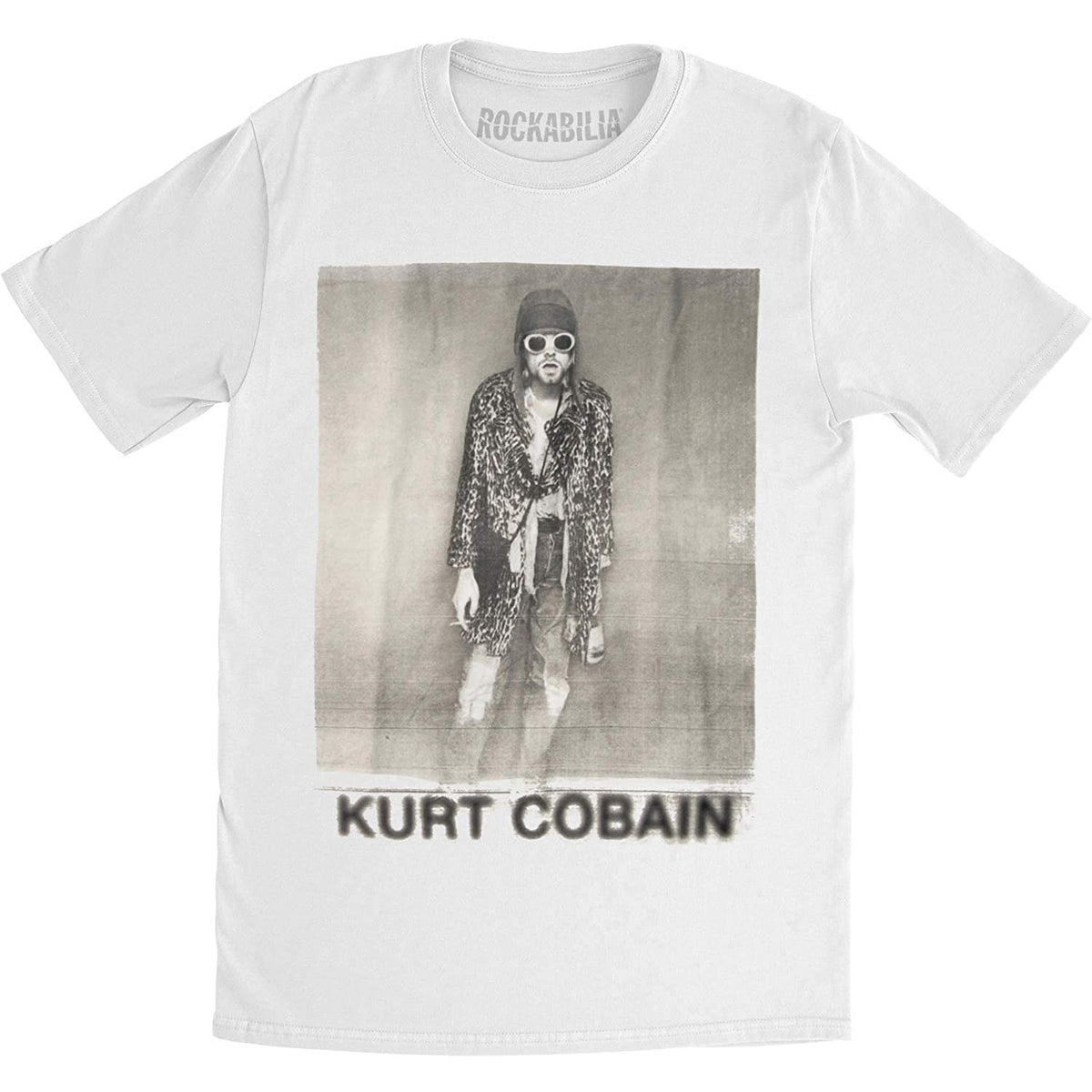 Kurt Cobain - B&W Leopard Photo Mens Soft T Shirt Men's T-Shirts Old Glory White MD 