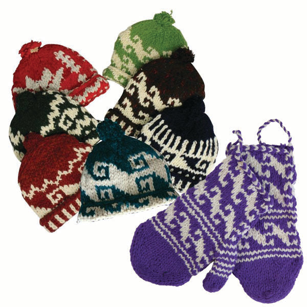 Hand-Knit Wool Hat and Mittens Gift Pack - Adult Unisex Hats & Headwear OldGlory.com   