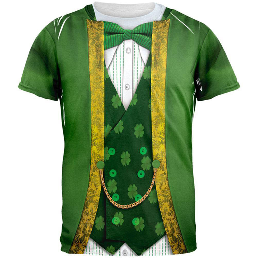 St. Patricks Day Leprechaun Costume All Over Adult T-Shirt and Hat with Beard Combo Men's T-Shirts Old Glory   