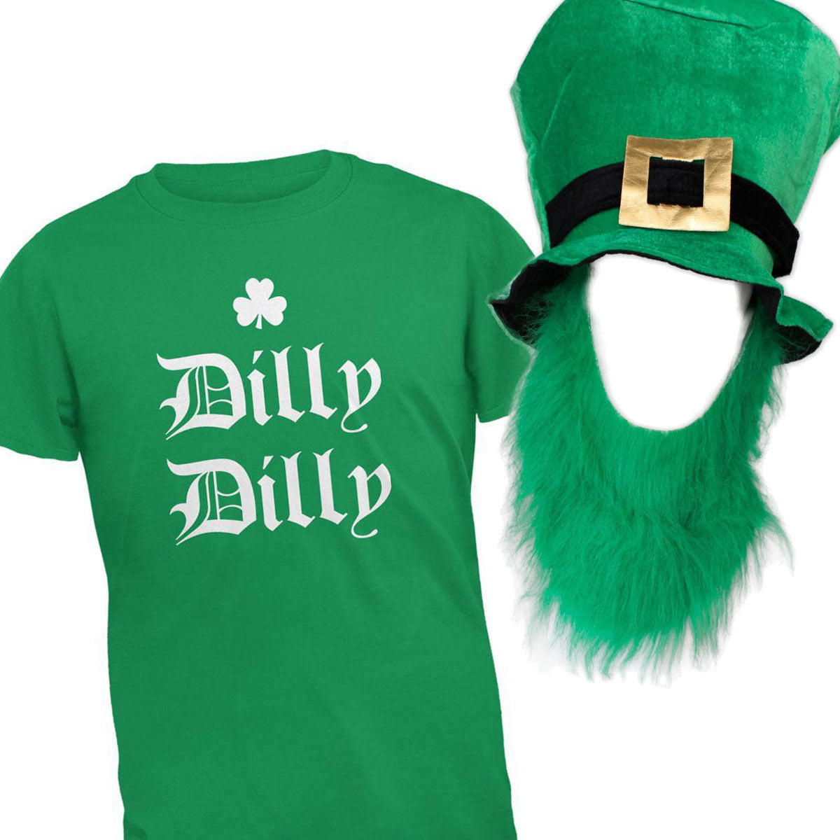 St. Patricks Day Dilly Dilly Shamrock Men's T Shirt with Hat and Beard Combo Men's T-Shirts Old Glory   