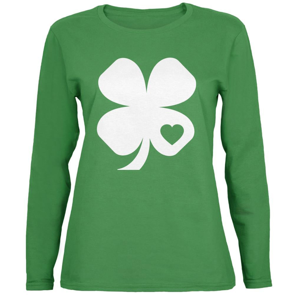 St. Patricks Day Shamrock Heart Women's Long Sleeve T-Shirt and Bead Necklace Combo Women's Long Sleeves Old Glory   