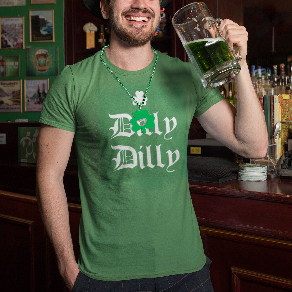 St. Patricks Day Dilly Dilly Shamrock Mens T-Shirt and Shamrock Bottle Opener Combo Men's T-Shirts Old Glory   