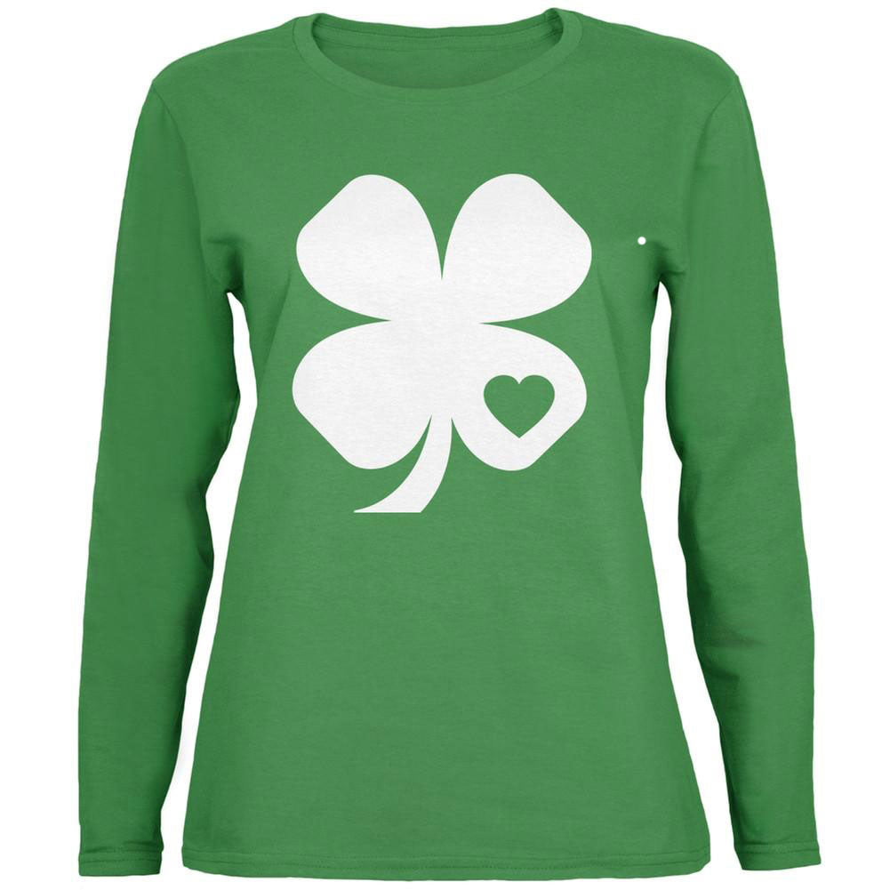 Shamrock Heart Women's Long Sleeve St. Patricks Day T-Shirt and Bottle Opener Necklace Combo Women's Long Sleeves Old Glory   