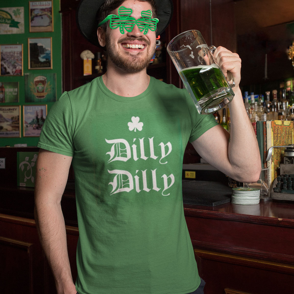 St. Patricks Day Dilly Dilly Shamrock Mens T Shirt and Shamrock Glasses Combo Men's T-Shirts Old Glory   