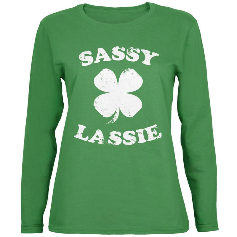 Sassy Lassie Women's Long Sleeve St. Patricks Day T-Shirt and Bottle Opener Necklace Combo Women's Long Sleeves Old Glory   