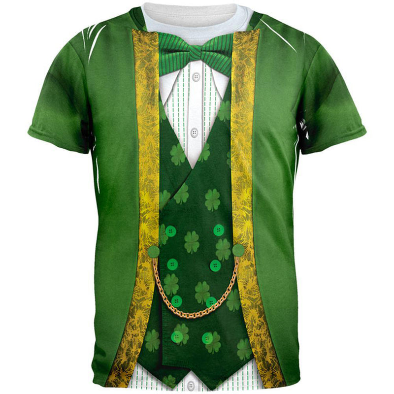 St. Patricks Day Leprechaun Costume All Over Adult T-Shirt with Shamrock Medallion Bottle Opener Combo Men's T-Shirts Old Glory   