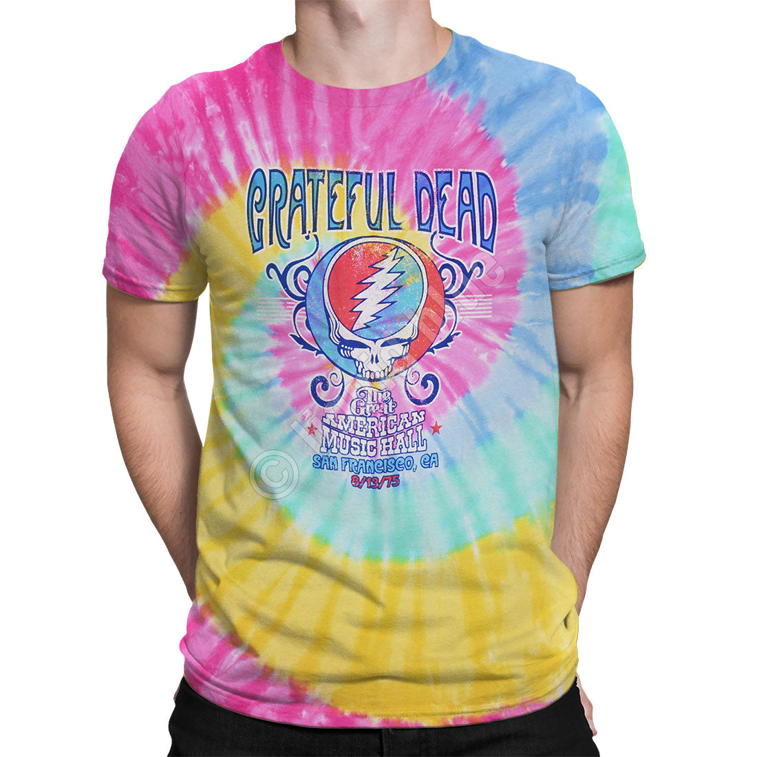 Grateful Dead - American Music Hall Spiral Tie Dye Mens T Shirt Men's T-Shirts Grateful Dead MD