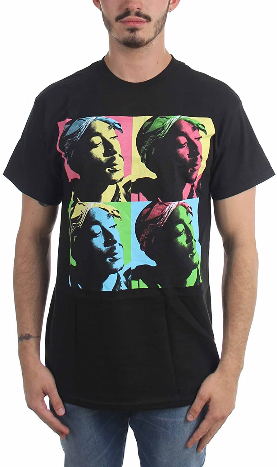 Tupac - Pop Art Mens T Shirt Men's T-Shirts Tupac MD Black 