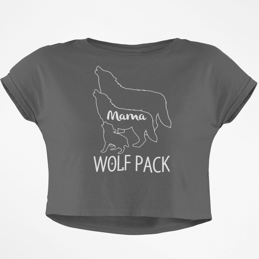 Wolf Pack Mama Junior Boxy Crop Top T Shirt Juniors Crop T-Shirts Old Glory SM Grey 