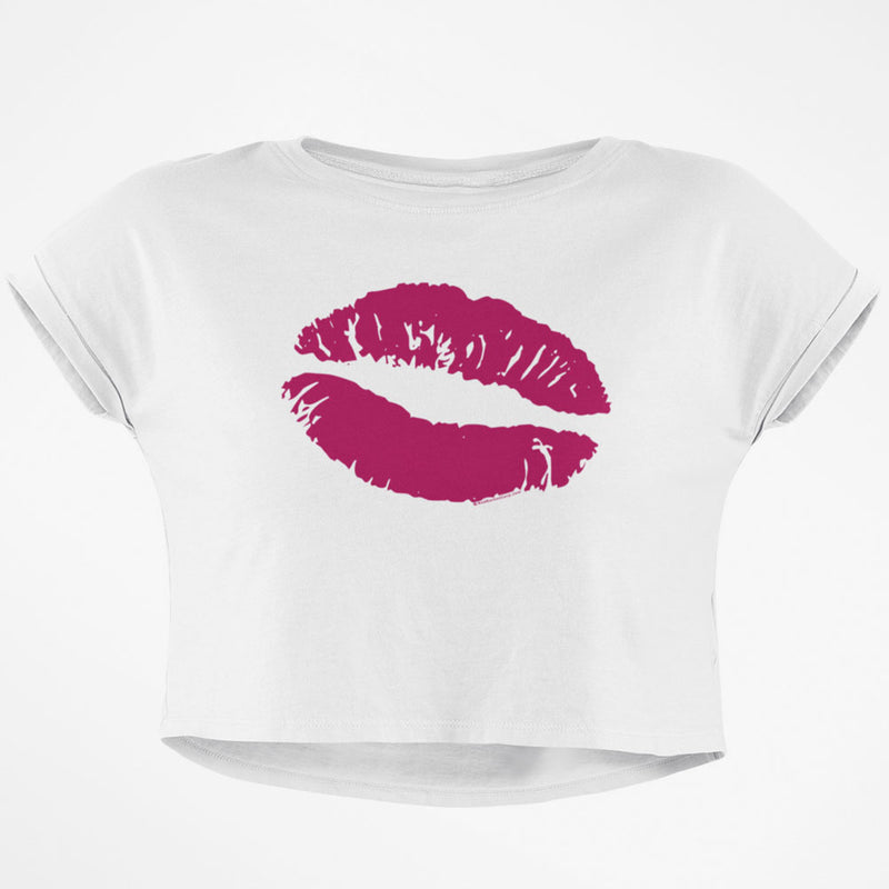 Pink Lips Junior Boxy Crop Top T Shirt Juniors Crop T-Shirts Old Glory SM White 