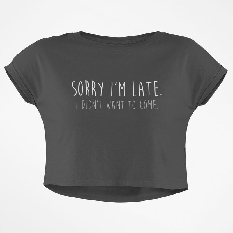 Sorry I'm Late I Didn't Want to Come Junior Boxy Crop Top T Shirt Juniors Crop T-Shirts Old Glory SM Grey 