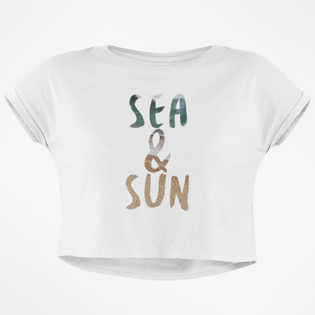 Sea and Sun Summer Beach Junior Boxy Crop Top T Shirt Juniors Crop T-Shirts Old Glory SM White 