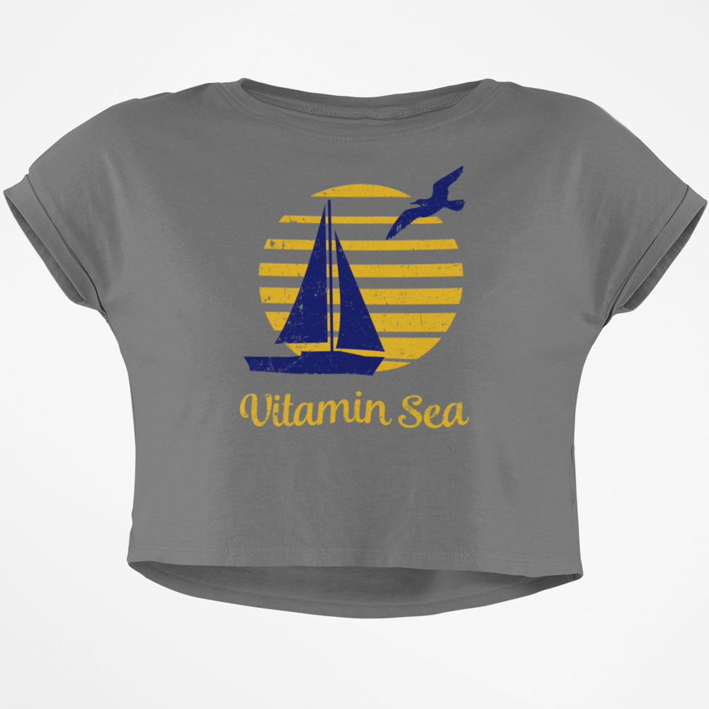 Summer Sun Vitamin Sea Junior Boxy Crop Top T Shirt Juniors Crop T-Shirts Old Glory SM Grey 