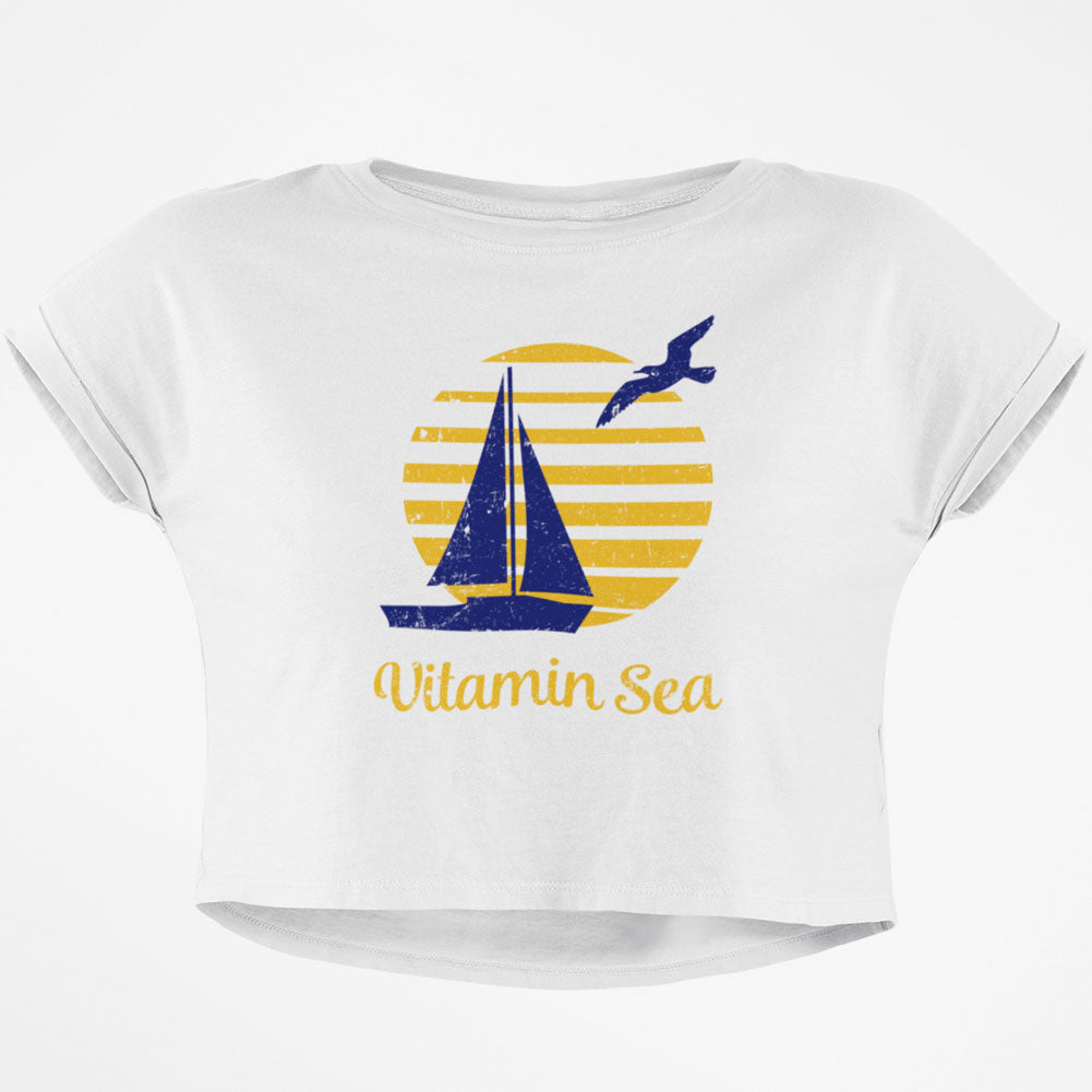 Summer Sun Vitamin Sea Junior Boxy Crop Top T Shirt Juniors Crop T-Shirts Old Glory SM White 