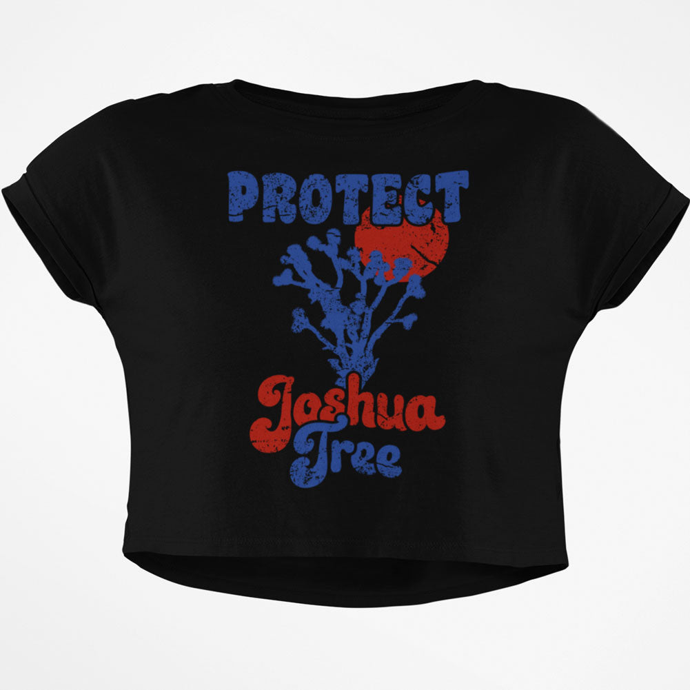 National Park Retro 70s Sunset Joshua Tree Junior Boxy Crop Top T Shirt Juniors Crop T-Shirts Old Glory SM Black 