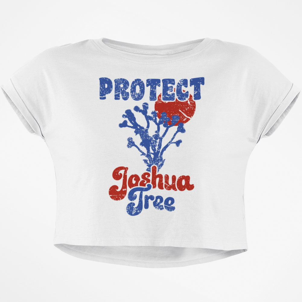 National Park Retro 70s Sunset Joshua Tree Junior Boxy Crop Top T Shirt Juniors Crop T-Shirts Old Glory SM White 