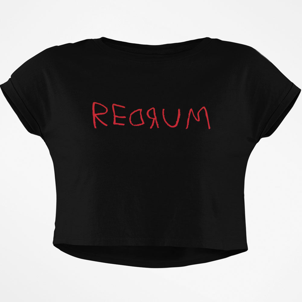 Halloween Horror Redrum Junior Boxy Crop Top T Shirt Juniors Crop T-Shirts Old Glory SM Black 