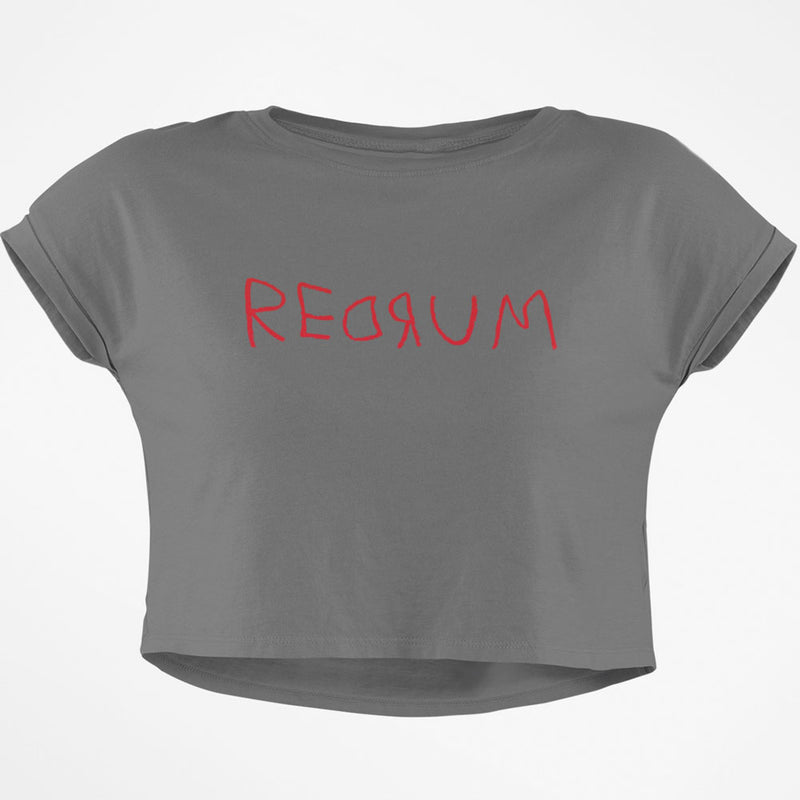 Halloween Horror Redrum Junior Boxy Crop Top T Shirt Juniors Crop T-Shirts Old Glory SM Grey 