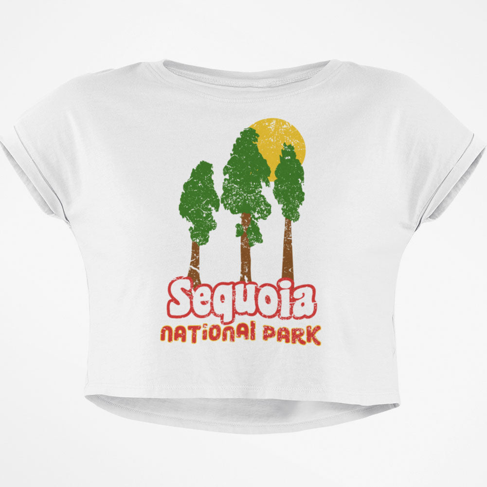 National Park Retro 70s Landscape Sequoia Junior Boxy Crop Top T Shirt Juniors Crop T-Shirts Old Glory SM White 