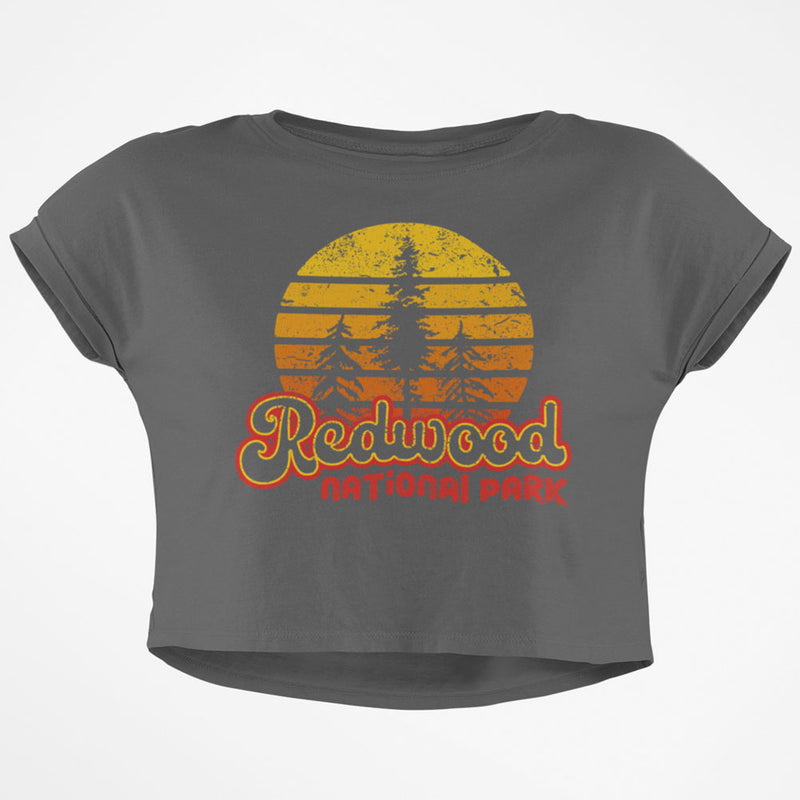 National Park Retro 70s Sunset Redwood Junior Boxy Crop Top T Shirt Juniors Crop T-Shirts Old Glory SM Grey 