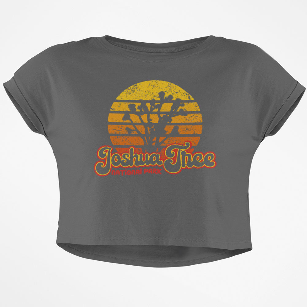 National Park Retro 70s Sunset Joshua Tree Junior Boxy Crop Top T Shirt Juniors Crop T-Shirts Old Glory Grey SM 