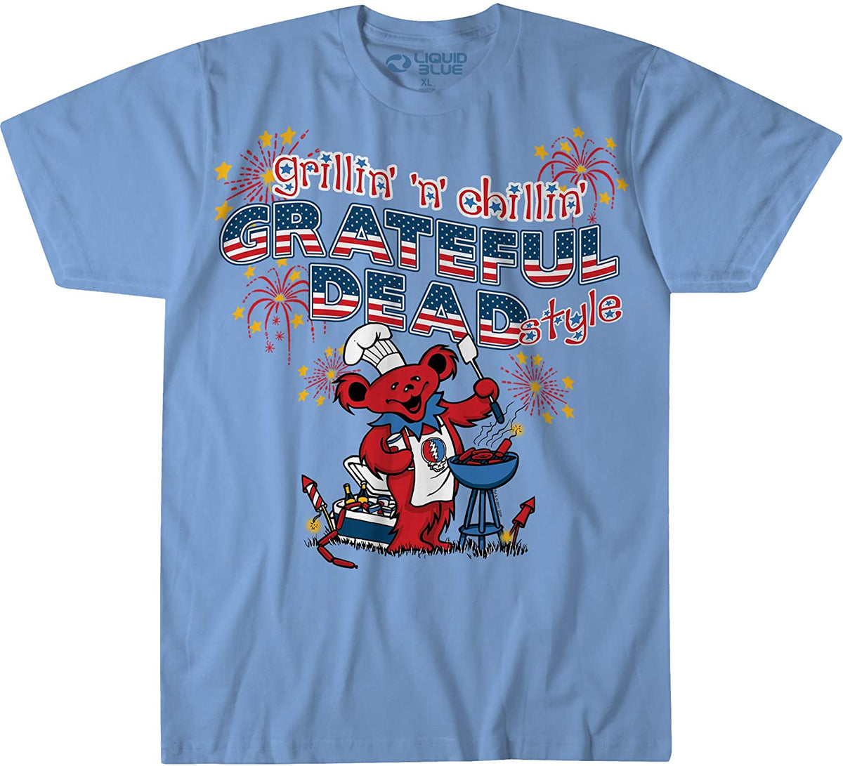 Grateful Dead - Grillin N Chillin Mens T Shirt Men's T-Shirts Old Glory MD Light Blue 