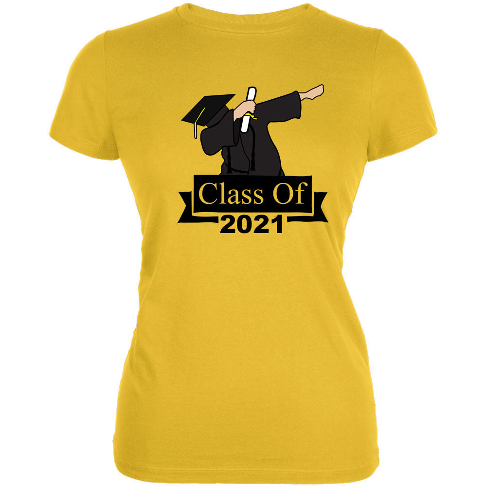 Dabbing Graduate Class of 2021 Juniors Soft T Shirt Juniors T-Shirts Graduation SM Bright Yellow 