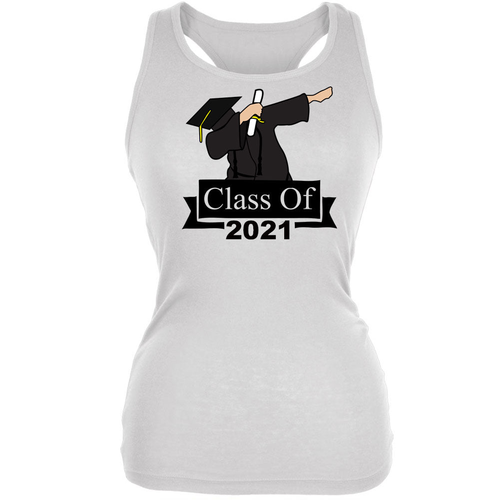 Dabbing Graduate Class of 2021 Juniors Tank Top Juniors Tank Tops Graduation SM White 