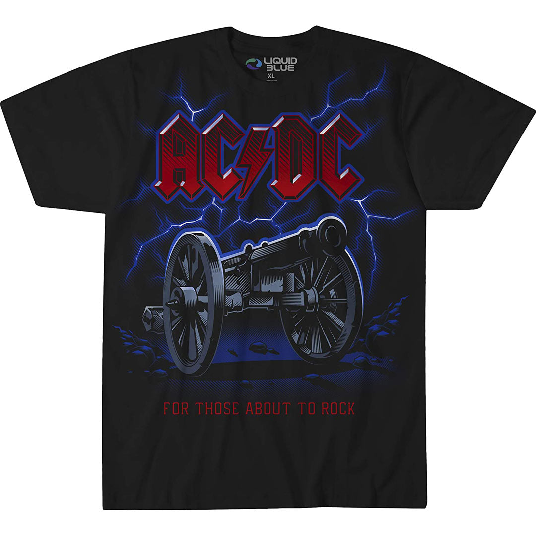 AC/DC - Cannon Lightning Mens T Shirt Men's T-Shirts Liquid Blue MD Black 