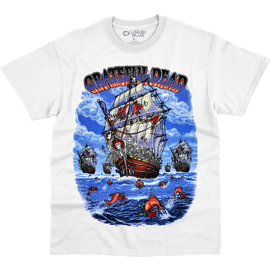 Grateful Dead - Ship of Fools Mens T Shirt Men's T-Shirts Liquid Blue MD White 