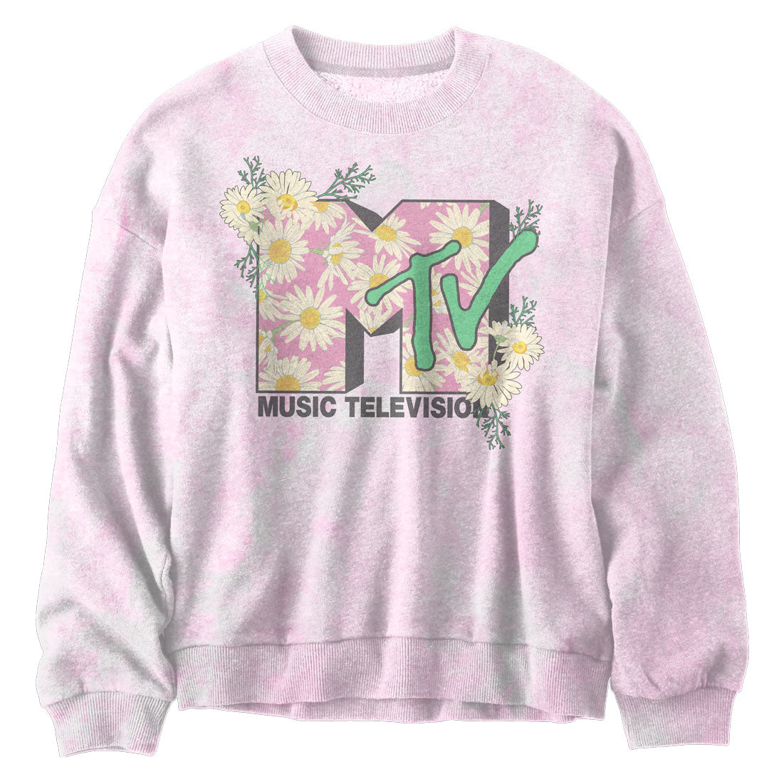 MTV - Daisy Logo Juniors Tie Dye Sweatshirt Juniors Sweatshirts Isaac Morris SM Pink 