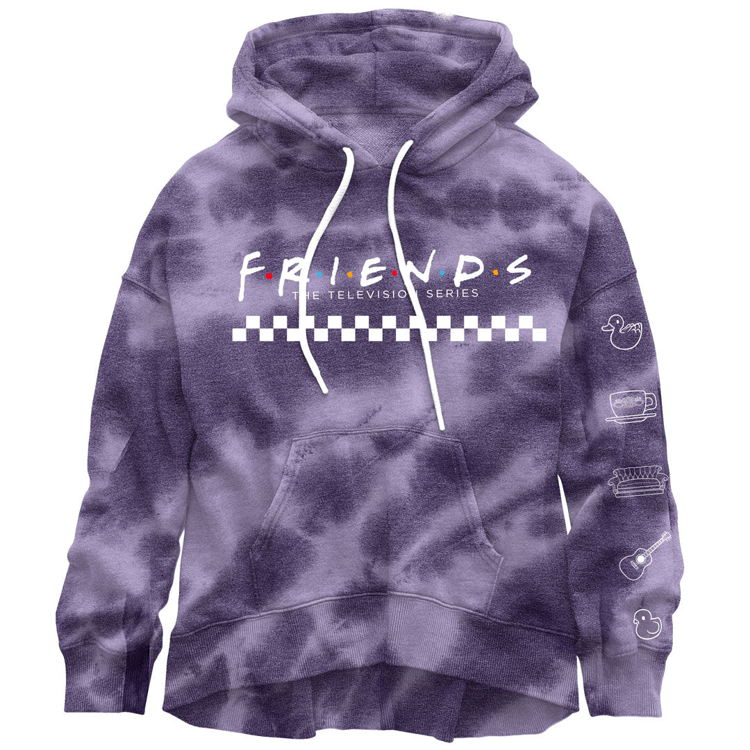 Friends - Checkered Logo Juniors Tie Dye Pullover Hoodie Juniors Hoodies Isaac Morris SM Purple 