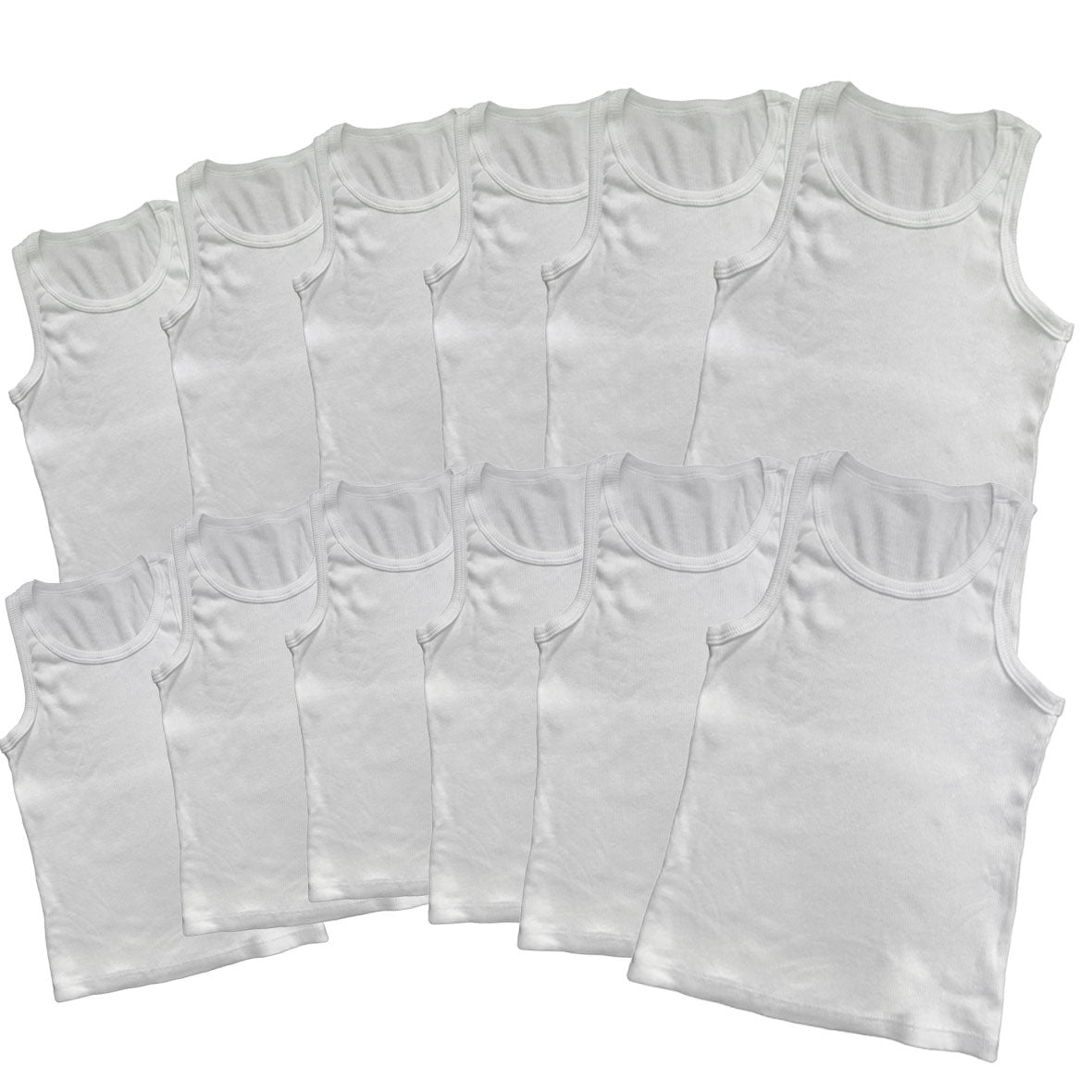 White Big Kid Ribbed Tank 12-Pack Youth Tank Tops Old Glory YSM White 