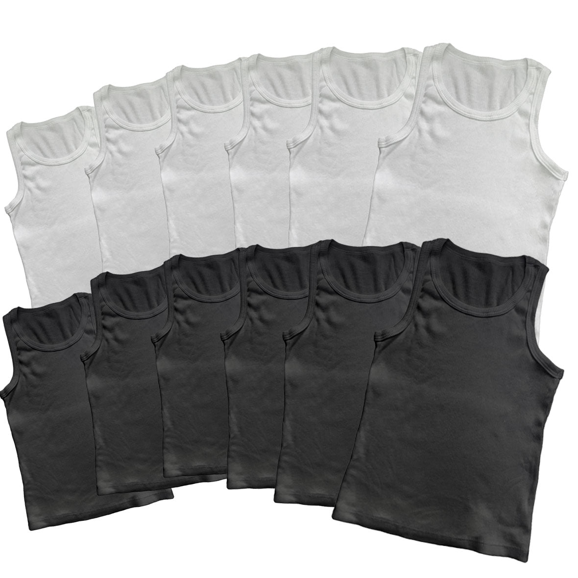 Black and White Big Kid Ribbed Tanks 6/6 Pack Youth Tank Tops Old Glory YSM White and Black 